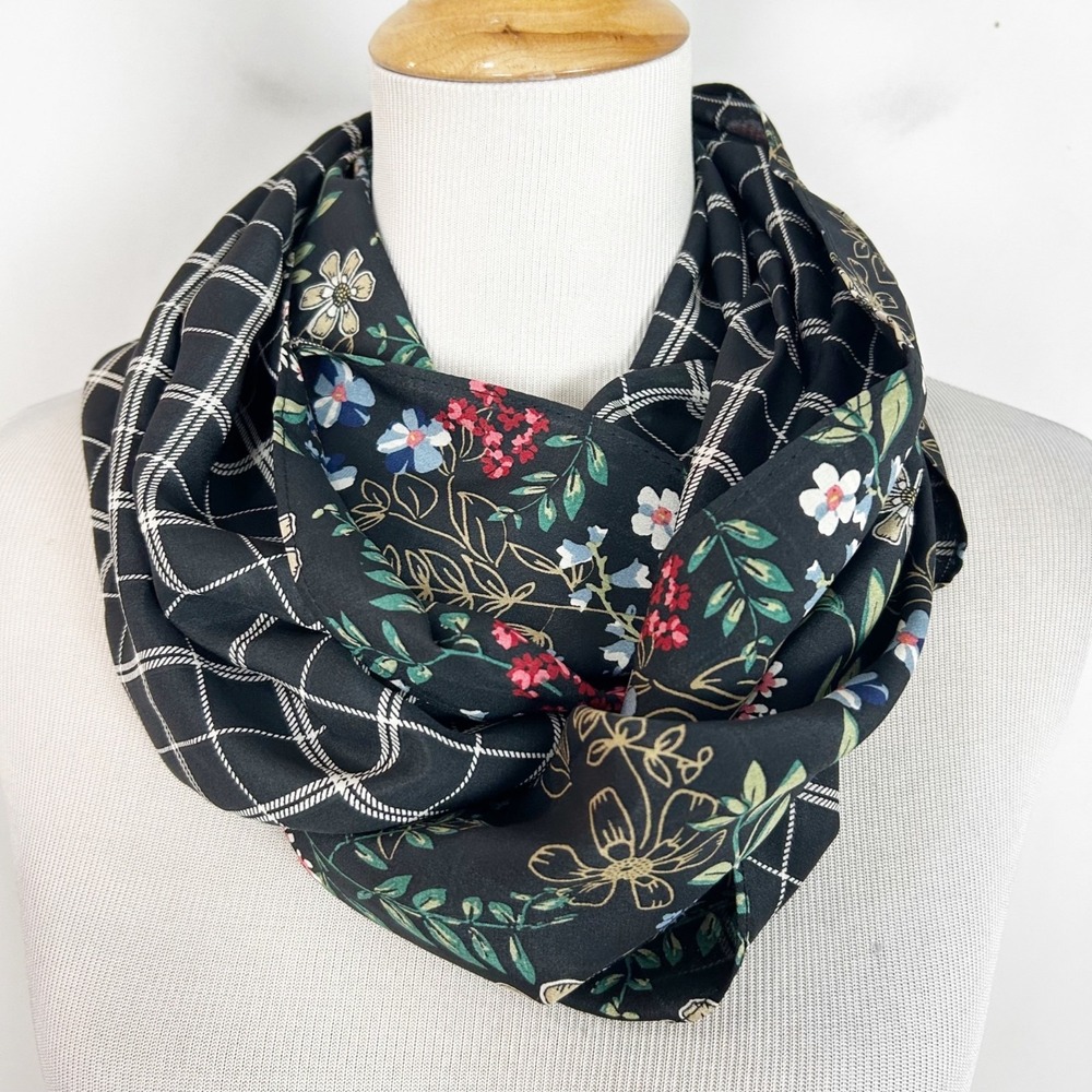 J.Jill 100% Silk Reversible Infinity Scarf Lightweight Spring Summer Women's